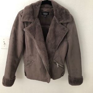 NWOT Coffeeshop Suede Faux Fur Jacket